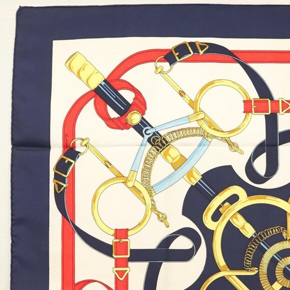 HERMES Carre 90 Scarf ""Eperon d'or"" Silk Navy Auth 142397 - Picture 2 of 16